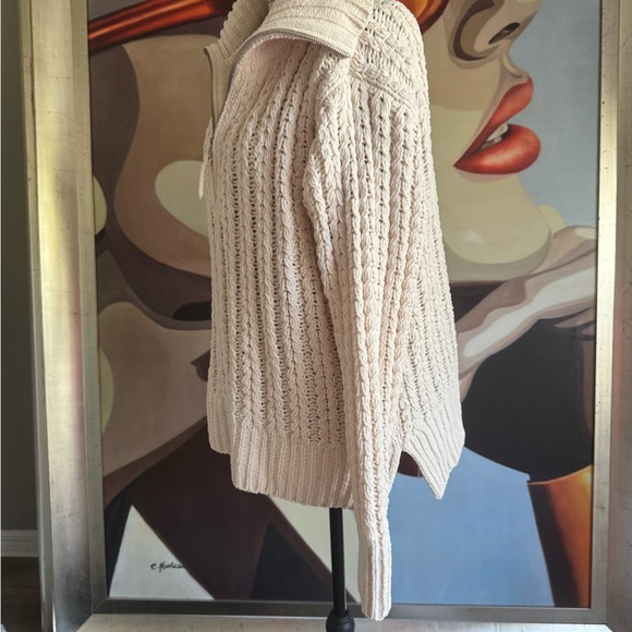 Aerie Half Zip oversized Cable Knit Sweater Cream Pullover XS - Picture 6 of 8